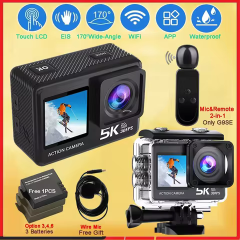 G9SE Action Camera 5K30fps 60fps 50MP 2.0 Touch LCD EIS DVR Webcam Pre-Record Wi-Fi 170D Waterproof 