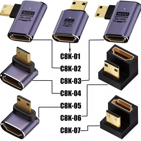 HDMI Female C8K-01Straight Head/- C8K-07 To Mini Micro With Light Support 8K High-definition Adapter