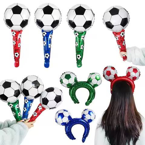 Kids Soccer Birthday Decoration Balloon Inflated headband foil balloon Football Hand Stick balloon S