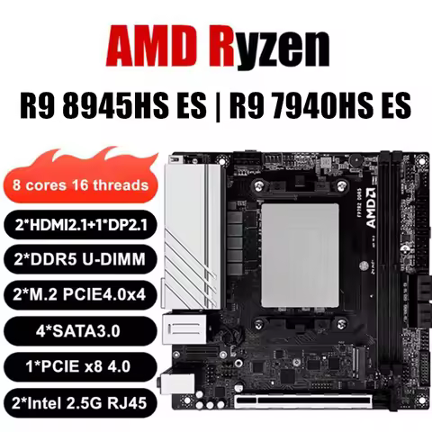AMD Mini ITX Gaming Mainboard Ryzen 9 7940HS ES/R7 7840HS ES 2xNVMe SSD 4xSATA3.0 PCIe x8 2xDDR5 2.5