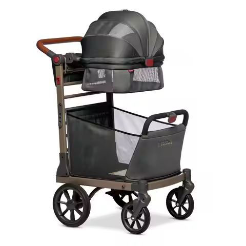Pet Foldable Cart Luxury Cat amp Dog Stroller with Extra Large Shopping Basket, Cup Holders, amp Ven