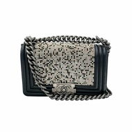 CHANEL香奈兒Boy20水鑽黑色皮革