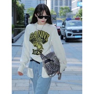 [Test Level] GANNI Sweater New Style Bee Pattern Round Neck Pullover Sweater Knitwear Long-Sleeved S