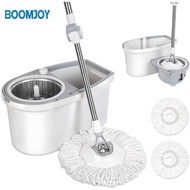 BOOMJOY M19 Spin Mop Bucket Floor Cleaning, Stainless Steel Adjustable handle with 2 Replacements Microfiber Mop Heads, Separable bucket