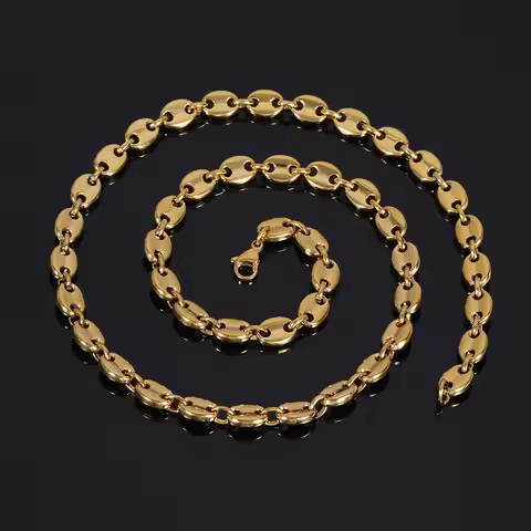 Luxury 24K 9999 Pure Gold real gold Men's Hip Hop 8mm Coffee Bean Necklace Lobster Button Pig Nose C