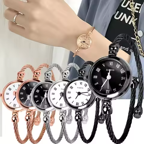Luxury Fashion Gold Bangle Bracelet Women Watches Stainless Steel Retro Ladies Quartz Wristwatches U
