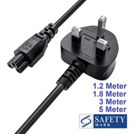 C5 3 Pin Power Cord IEC Cable Safety UK Plug 1.2m 1.8m 3m 5m for Computer Laptop