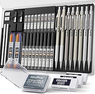 Nicpro 37PCS Art Mechanical Pencil Set, Metal Drafting Pencils 0.5 mm, 0.7 mm, 0.9 mm & 2mm Lead Pen