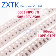 CHIP IC 100PCS 0603 50/100/250V SMD Chip Ceramic Capacitor NPO 5% 10PF-91PF 11PF 15PF 20PF 24PF 30PF