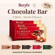 (3bars) Beryl's Chocolate Bar 90g - Milk Tiramisu Hazelnut Almond Dark Choc - Halal Coklat