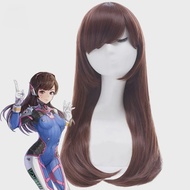 QQXCAIW Game ROLECOS OW D.VA Cosplay Wig Over Game Watch Cosplay Hana Song DVA Wig Long Brown Women
