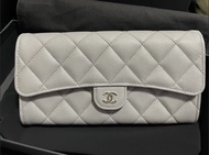 Chanel 經典灰色長銀包 （荔枝纹牛皮）classic flap  calfskin long wallet 聖誕禮物 Christmas gift