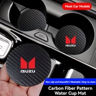 [Ready Stock] ISUZU 2pcs Carbon Fiber Look Car Coasters Non Slip Mat Cup Holder Universal Anti Slip 