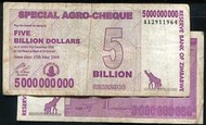 【紙幣】ZIMBABWE(辛巴威50億), P61 , 5-Billion , 2008 ,品相普F #205457 