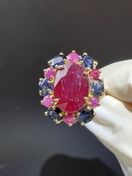 แหวนทับทิมพลอยน้ำหวาน ล้อมไพริน เจียระไน และทับทิมแท้ #11711300  Size56