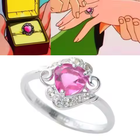 Anime Tsukino Usagi Princess Chiba Mamoru Tuxedo Mask Proposal Ring Pink Zircon Rings Adjustable Jew