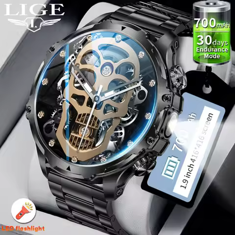 LIGE Men Outdoors Sports Smart Watch AK75 Flashlight 700mah Large Battery Bluetooth Calling LED Ligh