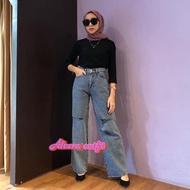 FAHRULI- Celana Kulot Jeans Wanita Sobek Destroy Lutut Nessa