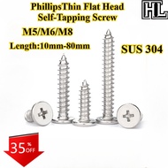 [HL-ZGLS] SUS304 PhillipsThin Flat Head Self-Tapping Screw M5/M6/M8 Cross Flat Head Pointed Tail Scr
