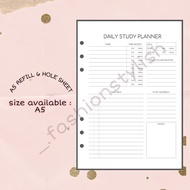 DAILY STUDY PLANNER 01 | 6 HOLES LOOSE LEAF INSERT PLANNER | A5, A6, PERSONAL, PERSONAL WIDE |