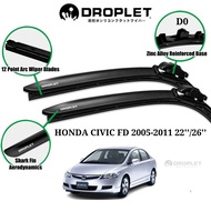 Droplet Honda Civic FD 2005-2011 Silicone Car Wiper Blades Front Set 22''/26'' D0 @BilahPengelap 22'