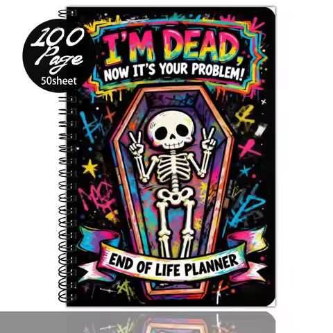 A5 Spiral Notebook Funny End Of Life Planner End Of Life Planner Organizer Notebook, Skeleton & Coff
