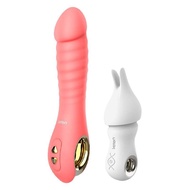 Leten - Fairy Realistic Magnetic Rechargeable Thrusting Vibrator with White Rabbit Massager (Pink)