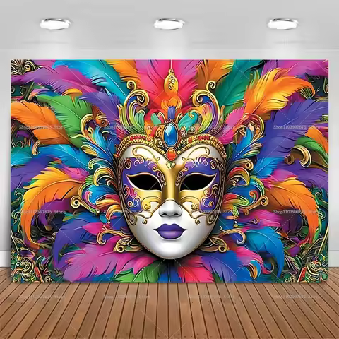 2D Masked Carnival Backdrops Brazilian Carnival Party Decorations Photography Background Banner Indo