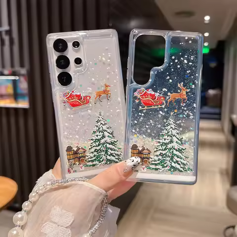 S25 Ultra Case Glow In The Dark Merry Christmas Patterned Glitter Bling Cover For Samsung S24 S22 S2