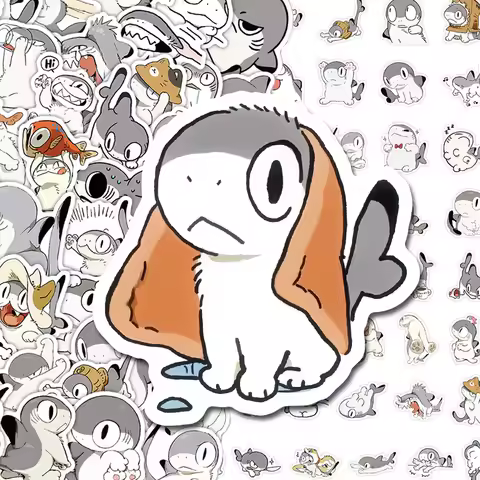 10/68Pcs Cartoon Shark Cat Stickers Cute and Fun Soft Small Expression Stickers DIY Decorative Noteb