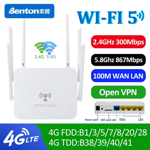 Benton Unlocked Dual Band WIFI5 AC1200M 4G LTE Router with SIM Card Slot 4G SIM Router 2.4G 5.8G WAN