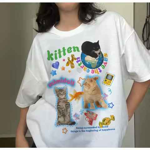 Y2K Silly Cat Shirt 90s Kawaii Aesthetic Cat Meme TShirt, Harajuku Trashy Y2K Kitten Tee, Funny Cat 