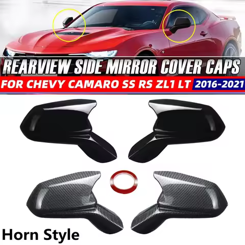 2x Mirror Cap Cover For Chevy Camaro SS RS ZL1 LT 2016 2017 2018 2019 2020 2021 Horn Style Door Side