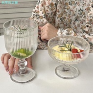 Retro ins Style Vertical Pattern Goblet Ice Cream Cup Glass Dessert Cup Ice Cream Cup Goblet Juice C