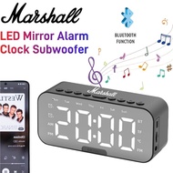 Marshall Wireless Bluetooth Speaker with FM Radio LED Mirror Alarm Clock Subwoofer Music Player Multi Desktop Clock 360° Sound Surround Audio
