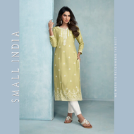 {**ส่งฟรี**} SMALL INDIA 🌺 Pure Rayon Viscose Lukhanawi Stitch Kurti ชุดเซ็ทเสื้อกางเกง 🌺 Women Yell