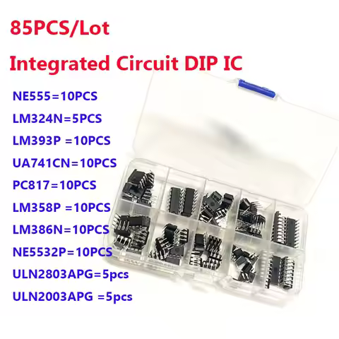 85PCS/Lot Integrated Circuit DIP IC Combination Set NE555 LM324N LM393P UA741CN PC817 LM358P LM386N