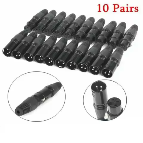 10 Pairs XLR DMX 3 Pin Microphone Audio Cables Plug Connectors Male Female MIC Snake Plug Cable Conn