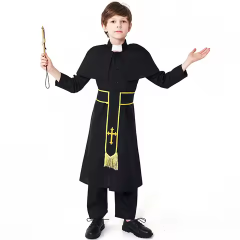 Boy Halloween Missionary Choir Suit Costumes Kids Children Priest Robe Cosplay Carnival Purim Stage 