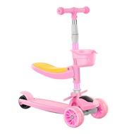 3 Wheels Kids Adjustable Kick Scooter with Folding SeatFlashing Wheel for Aged 3-6 Roller Children T