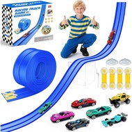 15Ft Flex Track, Flexible Race Car Track for Kids Toy with 10 Suction Cups, Rolls Up Portable Racetr