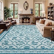 Checkered Rug 9x12 Area Rugs for Living Room - Stain Resistant & Non-Slip Backing Vintage Boho Flora