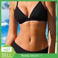 GRE Two-piece Swimsuit  2Pcs Women Bikini Set Padded Bra  Mid-Rise Swim Briefs Solid Color Split Swi