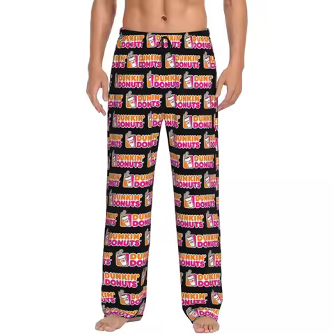 Custom Dunkin Donuts Pajama Pants Men Sleepwear Sleep Lounge Bottoms with Pockets