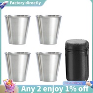 Stainless Steel Shot Cups, Set of 4 Cups, Metal Shot Glasses, Stackable, Hip Flask Small with Leathe