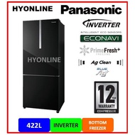 [NR-BX421WGKM / NR-BX421WGWM] - PANASONIC 422L 2 DOOR GLASS INVERTER BOTTOM FREEZER FRIDGE | PETI AIS | PETI SEJUK