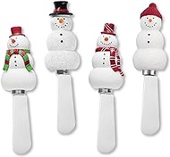 UPware 4-Piece Snowman Hand Painted Resin Handle with Stainless Steel Blade Cheese Spreader/Butter Spreader Knife, Assorted