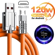 120W 6A Fast Charging Cables Micro USB Zinc Alloy Mobile Phone Cable Android Data Cord for Samsung Xiaomi Redmi