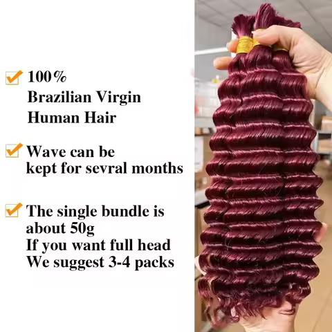 99J Deep Wave Curly Braiding Hair Extensions Brazilian Virgin Human Hair Burgundy Deep Wave Bulk Hum