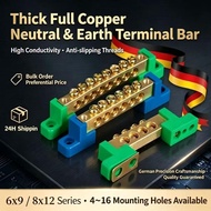 6/8Hole Grounding Bus Bar 6x9mm/8x12mm Copper Earth Neutral Bar for Electrical Panel 6ways 8ways